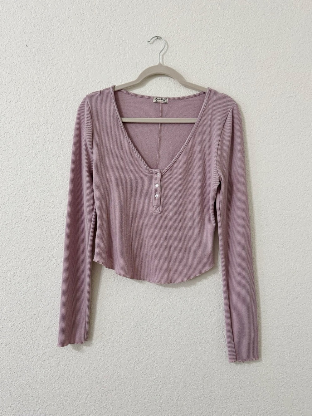 Intimately Free People Keep It Simple Ribbed Henley Long Sleeve Crop Top